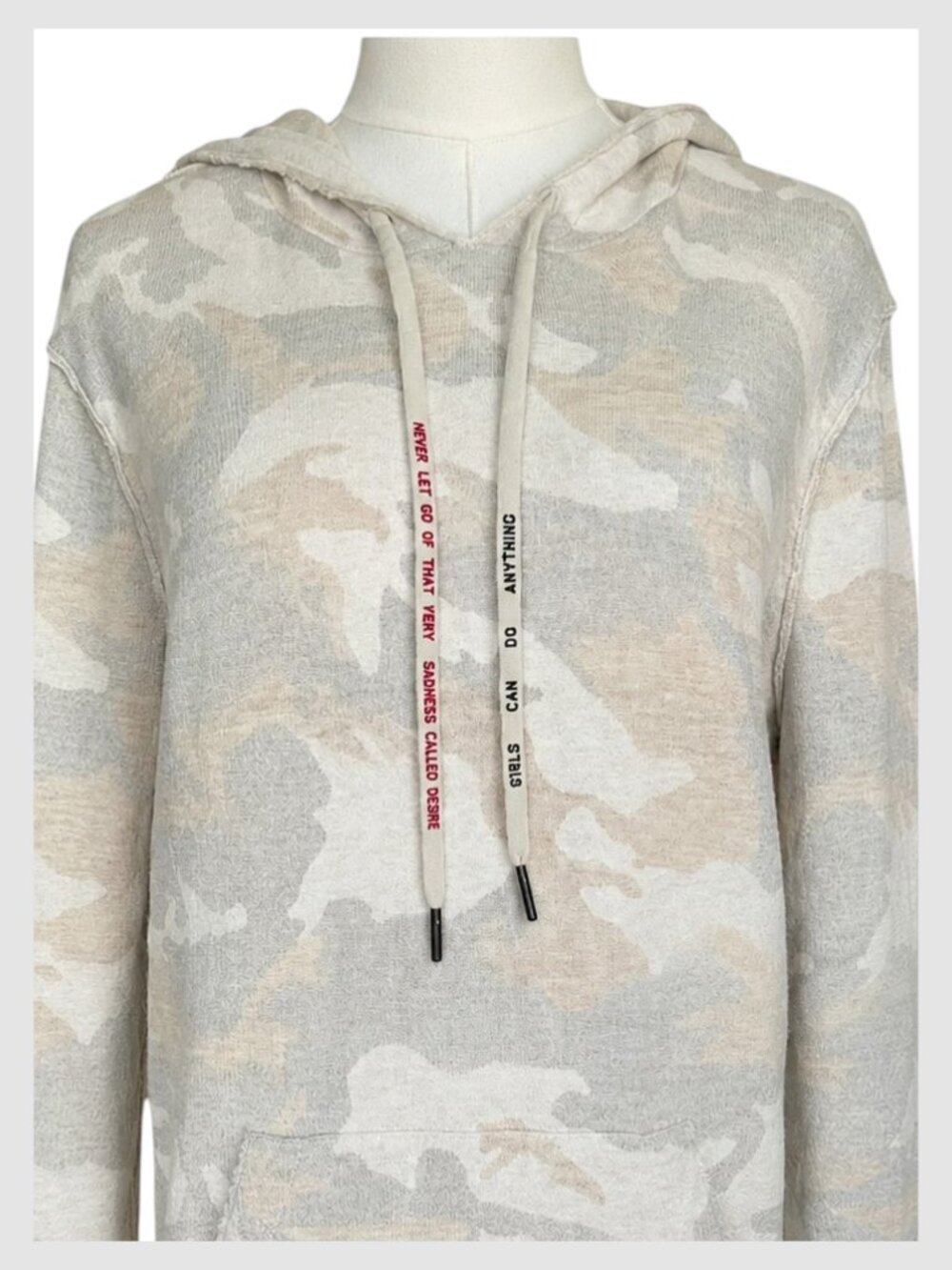 Zadig & Voltaire Camo Hoodie Beige Pullover Front Pocket M - Picture 3 of 10